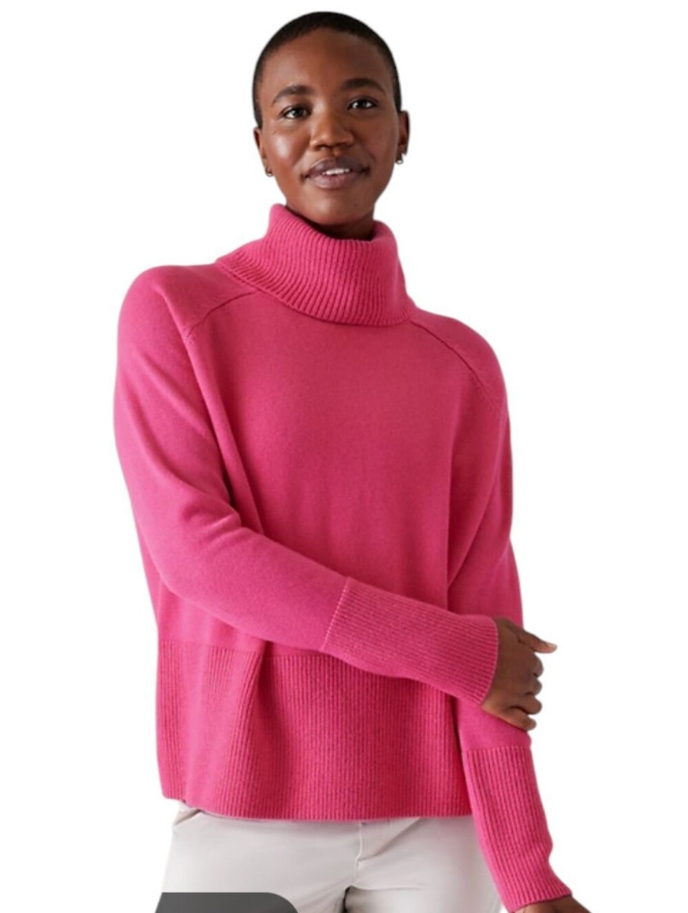 Athleta Alpine Turtleneck Sweater Boxy Chunky Knit Pink Wool Cashmere Medium